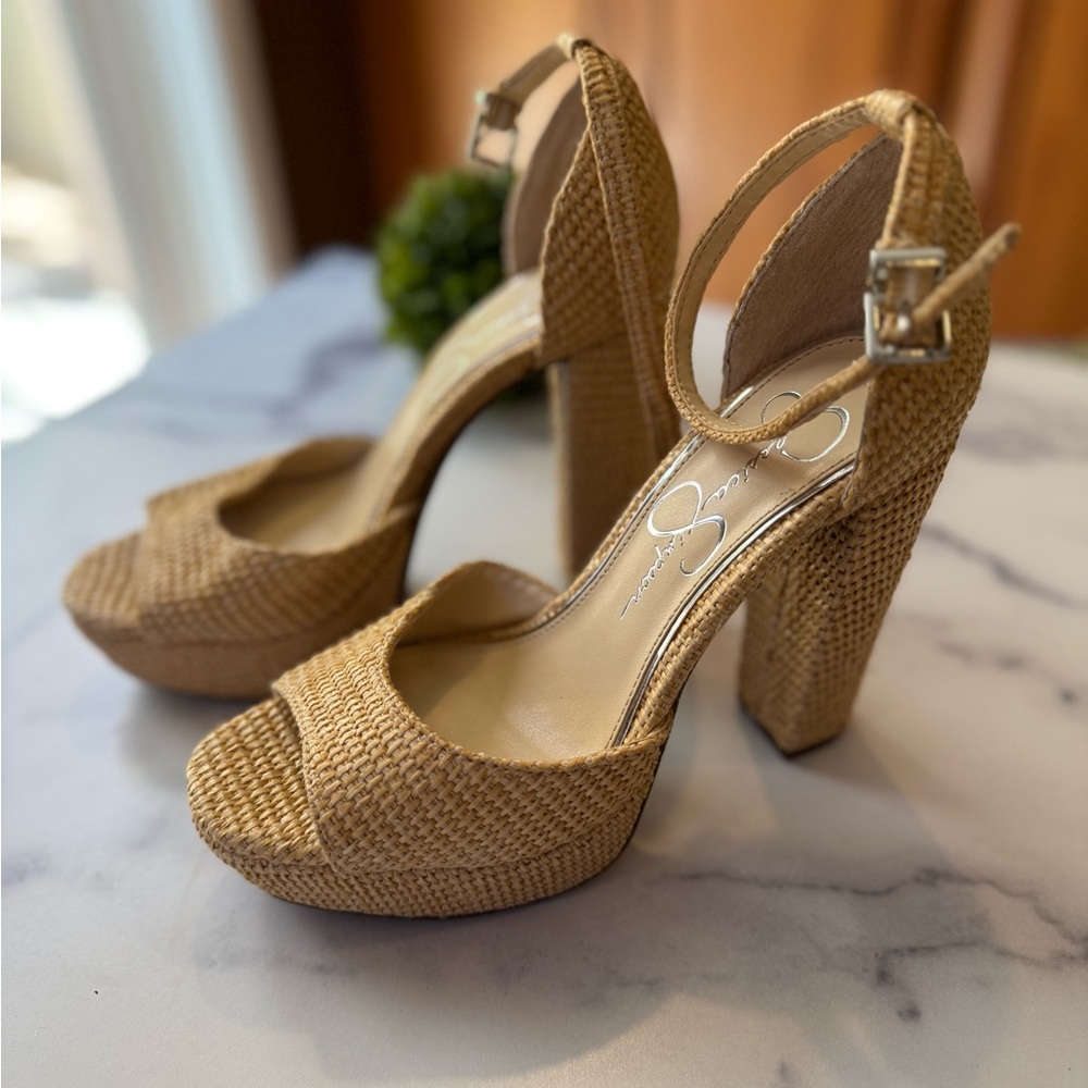 Jessica Simpson Tan Platform Heels with Ankle Strap